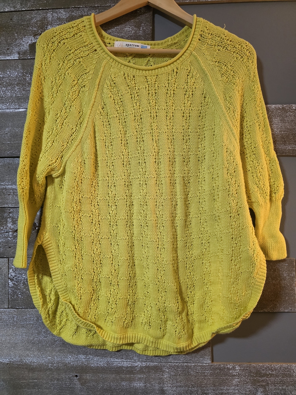 Anthropologie sparrow Bright Yellow Open-Knit Crewneck Pullover